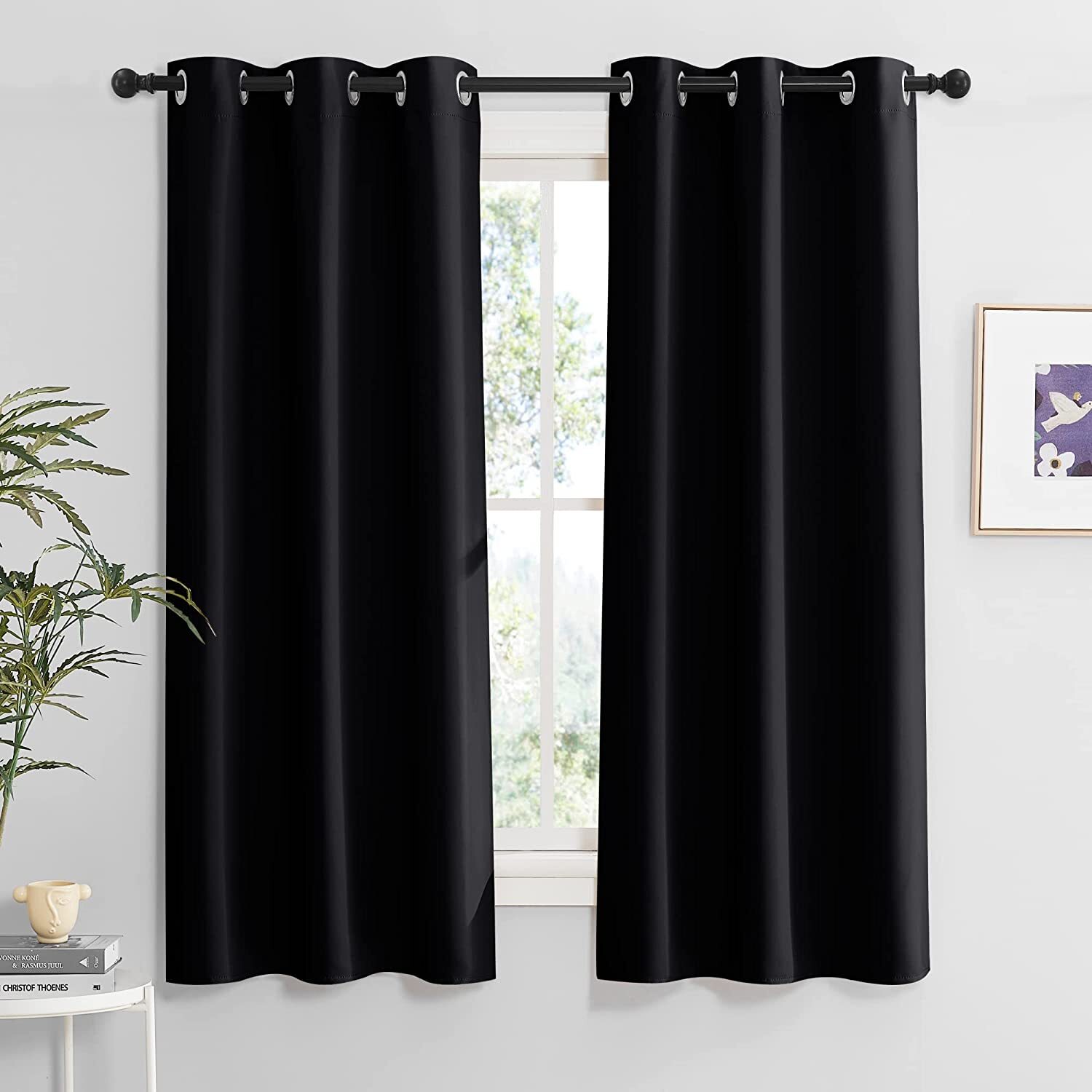 2 X Blackout 3 Layers Eyelet Curtain Drapes - Black