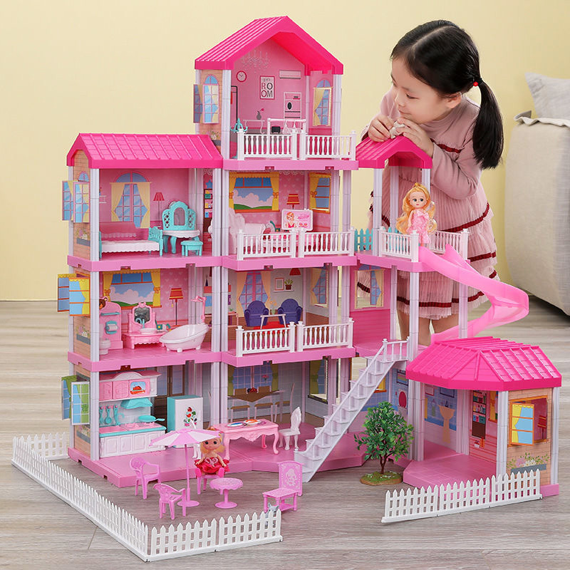 4-level Large Mansion Dreamhouse Castle Doll House Palace Toy Set with Dolls & Furniture