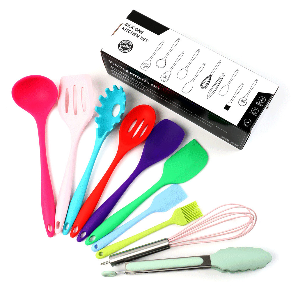 10PC Silicone Kitchen Cooking Baking Utensil Set (Colourful)