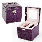 Deluxe PU Leather Jewellery Box Storage Case Organiser Gift (Purple)