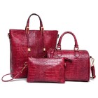 3 PCS Luxe Leather Handbag Set, Large Tote, Shoulder Bag, Clutch Purse Wallet (Red)