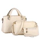 3 Pieces PU Leather Handbag Set, Tote, Shoulder Bag, Clutch Purse Wallet (Cream)