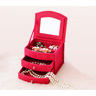 Deluxe Velvet Jewelry Box 3 Level Organiser & Drawers Hot Pink