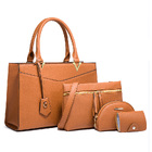 4 PCS Deluxe Faux Leather Handbag Set, Tote, Shoulder Bag, Clutch Purse Wallet & Coin Bag (Copper)