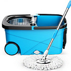 Advanced 360 Degree Spin Mop & Stainless Steel Bucket Kit with Wheels (Blue)