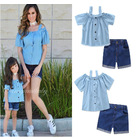 Mother Daughter Matching Outfits (Cold Shoulder Top & Denim Shorts)