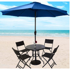 Alfresco 7 Piece Outdoor Setting (Blue Umbrella & Stand, 4 Rattan Chairs, Round Table)