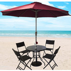 Alfresco 7 Piece Outdoor Setting (Maroon Umbrella & Stand, 4 Rattan Chairs, Round Table)