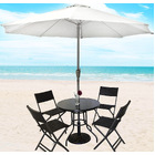 Alfresco 7 Piece Outdoor Setting (White Umbrella & Stand, 4 Rattan Chairs, Round Table)
