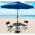 Alfresco 5PC Outdoor Setting (Blue Umbrella & Stand, 2 Rattan Chairs, Round Table)