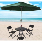Alfresco 5PC Outdoor Setting (Green Umbrella & Stand, 2 Rattan Chairs, Round Table)