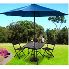 Alfresco 5PC Outdoor Setting (Blue Umbrella & Stand, 2 Rattan Chairs, Square Table)