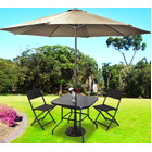 Alfresco 5PC Outdoor Setting (Beige Umbrella & Stand, 2 Rattan Chairs, Square Table)