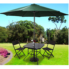 Alfresco 5PC Outdoor Setting (Green Umbrella & Stand, 2 Rattan Chairs, Square Table)