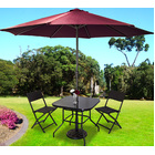 Alfresco 5PC Outdoor Setting (Maroon Umbrella & Stand, 2 Rattan Chairs, Square Table)