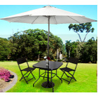 Alfresco 5PC Outdoor Setting (White Umbrella & Stand, 2 Rattan Chairs, Square Table)
