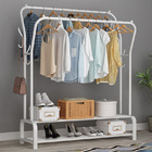 Large Double 2-Tier Coat Hanging Stand Wardrobe Clothes Hanger Rack (White)