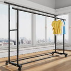 Large 1.5m Wide Double 2-Tier Coat Hanging Stand Wardrobe Clothes Hanger Rack (Black)