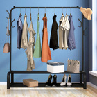 Large 2-Tier Coat Hanging Stand Wardrobe Clothes Hanger Rack with Shelf (Black)