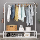 Large 2-Tier Coat Hanging Stand Wardrobe Clothes Hanger Rack with Shelf (White)