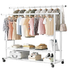 Large 1.5m Wide Double 2-Tier Coat Hanging Stand Wardrobe Clothes Hanger Rack (White)
