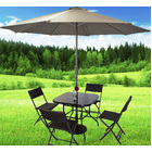 Alfresco 7 Piece Outdoor Setting (Beige Umbrella & Stand, 4 Rattan Chairs, Square Table)