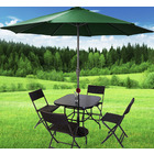 Alfresco 7 Piece Outdoor Setting (Green Umbrella & Stand, 4 Rattan Chairs, Square Table)
