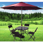 Alfresco 7 Piece Outdoor Setting (Maroon Umbrella & Stand, 4 Rattan Chairs, Square Table)