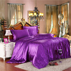 Luxury 4-Piece Silky Satin Sheet Quilt Cover Pillowcase Bed Set (Double, Purple)