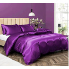 Luxury 4-Piece Silky Satin Sheet Quilt Cover Pillowcase Bed Set (Queen, Purple)