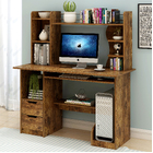 Expert Computer Desk Workstation with Shelf & Cabinet (Rustic Wood)