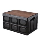 Portable Folding Outdoor Storage Box Garden Deck Container Organiser (30L, Black & Wood)