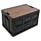 Large Portable Folding Outdoor Storage Box Garden Deck Container Organiser (56L, Black & Wood)