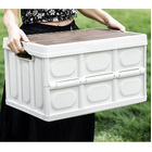 Large Portable Folding Outdoor Storage Box Garden Deck Container Organiser (56L, White & Wood)