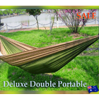 Deluxe Double Portable Fabric Hammock with Ropes Outdoor Travel Camping (Coffee & Green)