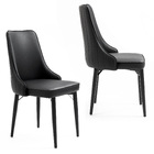 2 x Luxe Designer Elysian Faux Leather Dining Office Chairs (Black- Set of 2)