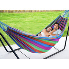 Deluxe Double Hammock and Premium Steel Stand Combo Set (Colourful Stripes)