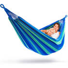 DOUBLE Large 2-Person Cotton Hammock with Bag (Blue & Green Stripes)