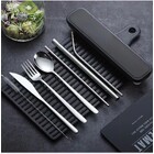 9PC Premium Cutlery Portable Travel Set Stainless Steel Knife Fork Spoon (Silver)