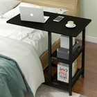 Supreme Sofa Bed Side Table Laptop Desk with Shelves & Wheels (Black Walnut)