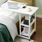 Supreme Sofa Bed Side Table Laptop Desk with Shelves & Wheels (White)