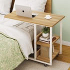 Supreme Sofa Bed Side Table Laptop Desk with Shelves & Wheels (Oak)
