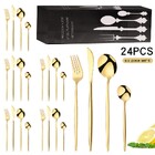 24PC Stainless Steel Cutlery Set Knife Fork Spoon Kitchen Tableware (Gold)