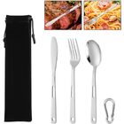 Portable Stainless Steel Cutlery Set Travel Outdoor Camping Knife Fork Spoon Carabiner with Bag