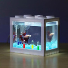 Mini Fish Tank Desktop Building Block Aquarium with LED (White)