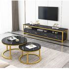 2-Piece Set Synergy Luxury Marble Look Coffee Table & TV Cabinet (Black)
