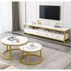 2-Piece Set Synergy Luxury Marble Look Coffee Table & TV Cabinet (White)