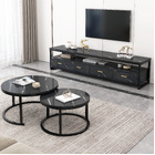 2-Piece Set Synergy Luxury Marble Look Coffee Table & TV Cabinet (Black)