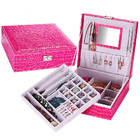 Deluxe Crocodile Leather Look Jewellery Box Storage Case Organiser (Pink)