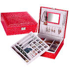 Deluxe Crocodile Leather Look Jewellery Box Storage Case Organiser (Red)